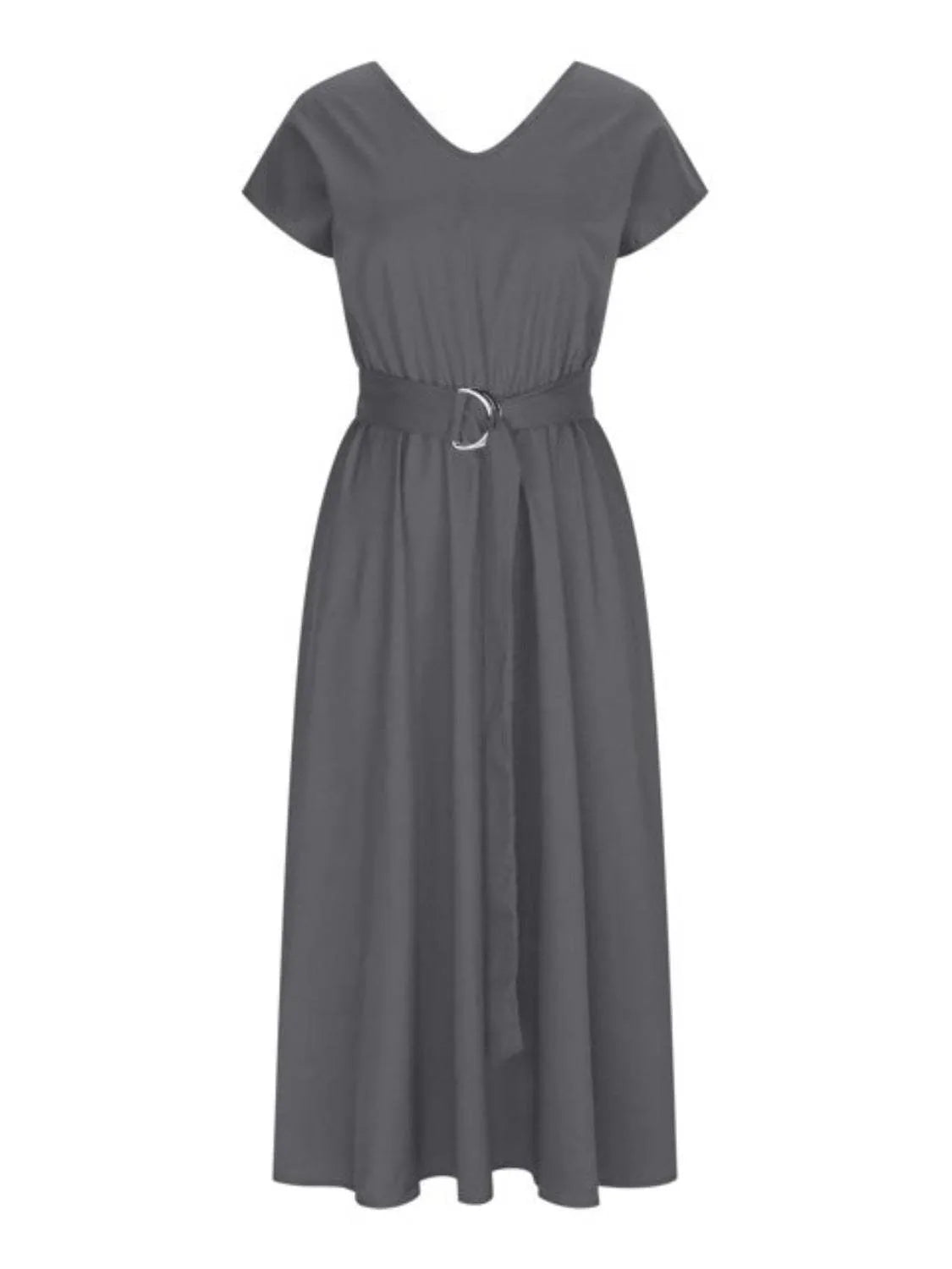 Ruched V-Neck Cap Sleeve Dress Casual Dresses - Tophatter Daily Deals