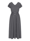 Ruched V-Neck Cap Sleeve Dress Casual Dresses - Tophatter Daily Deals