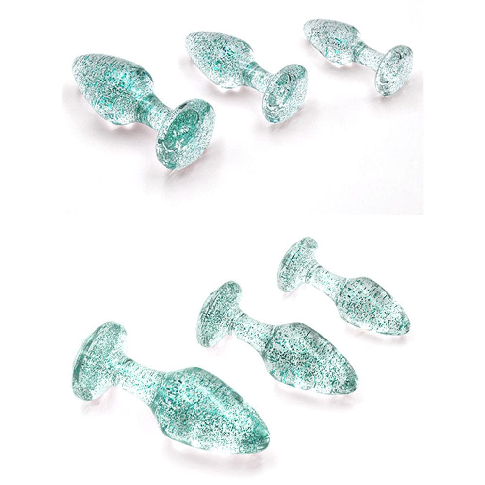 Adam & Eve Glitter Gem 3-Piece Butt Plug Set - Blue Sparkle > Anal Range > Jewel Butt Plugs - Tophatter Daily Deals