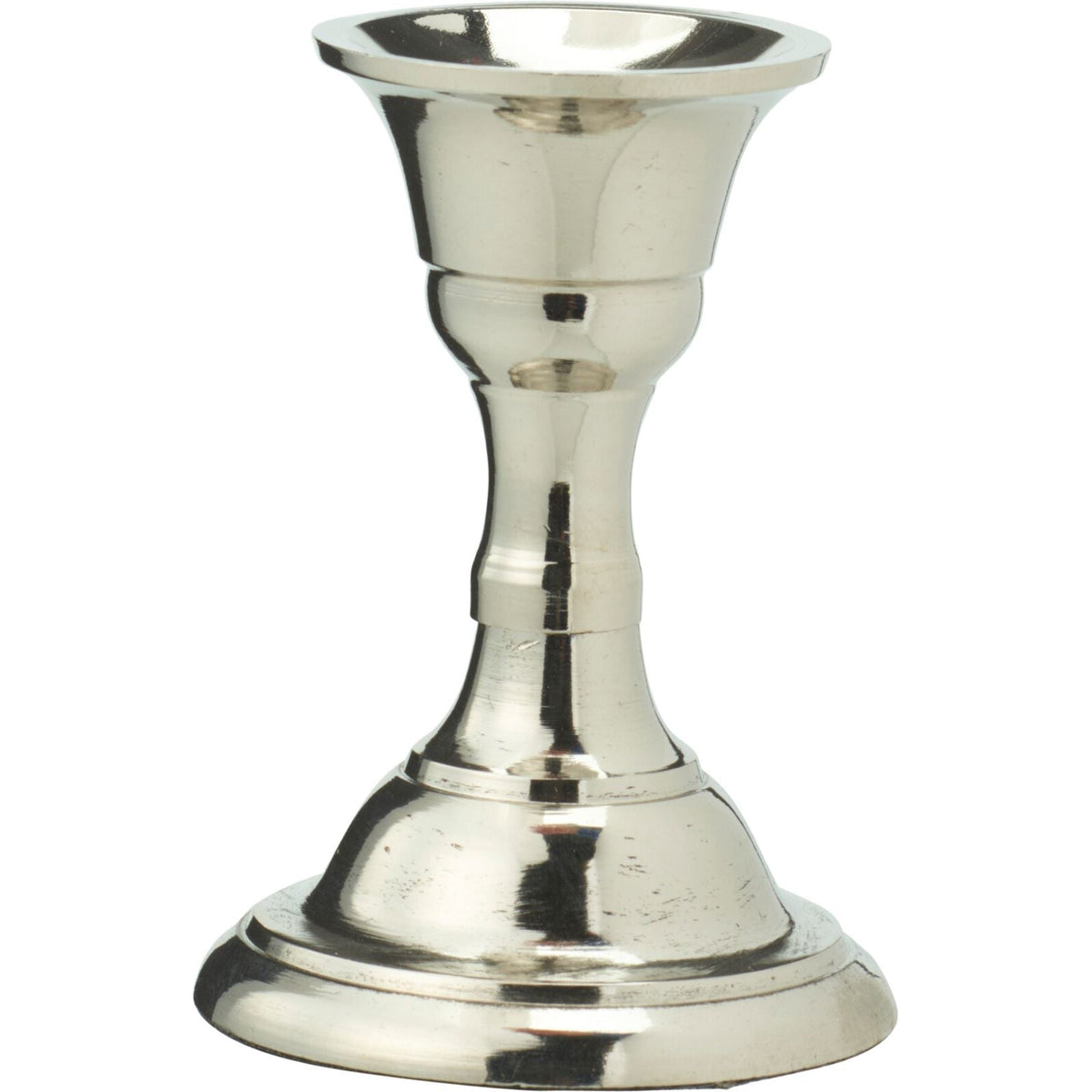 Silver Metal Candlestick | Silver Effect Short Candle Holder Stand - 8cm Candlestick - Tophatter Daily Deals