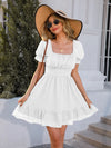 Square Neck Ruffle Hem Dress White Casual Dresses - Tophatter Daily Deals