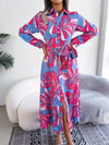 Tied Button Up Long Sleeve Dress Hot Pink Casual Dresses - Tophatter Daily Deals