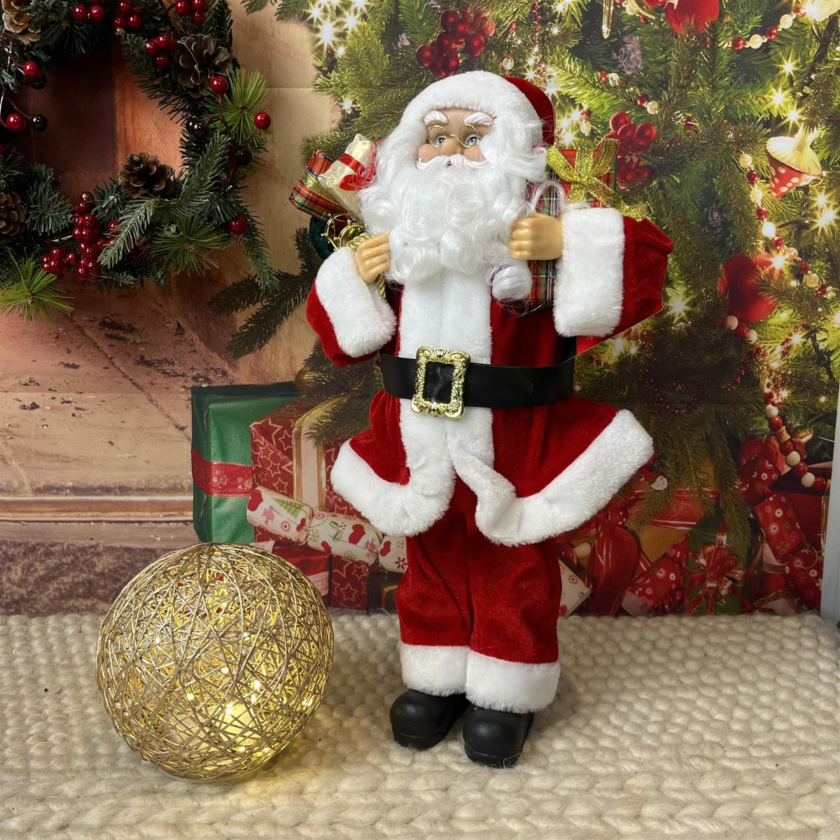 45cm Traditional Father Christmas Figure | Standing Santa Claus Ornament | Santa Figurine Father Christmas Decorations Indoor Ornament - Tophatter Daily Deals