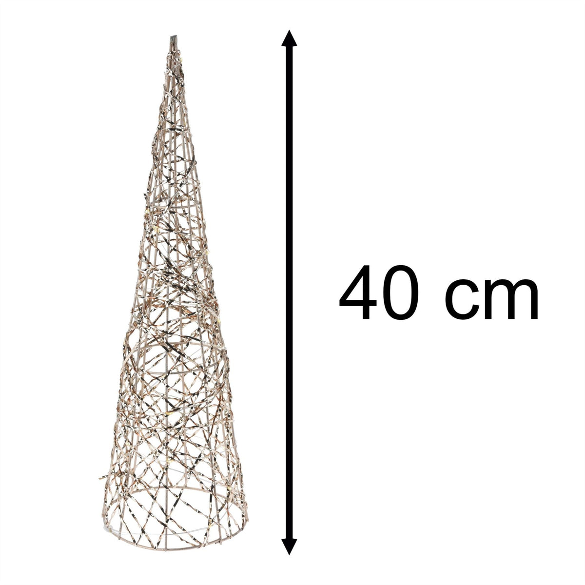 Gold Cone LED Christmas Tree | Warm White LED Pre-Lit Tree with Timer - 40cm Ornament - Tophatter Daily Deals
