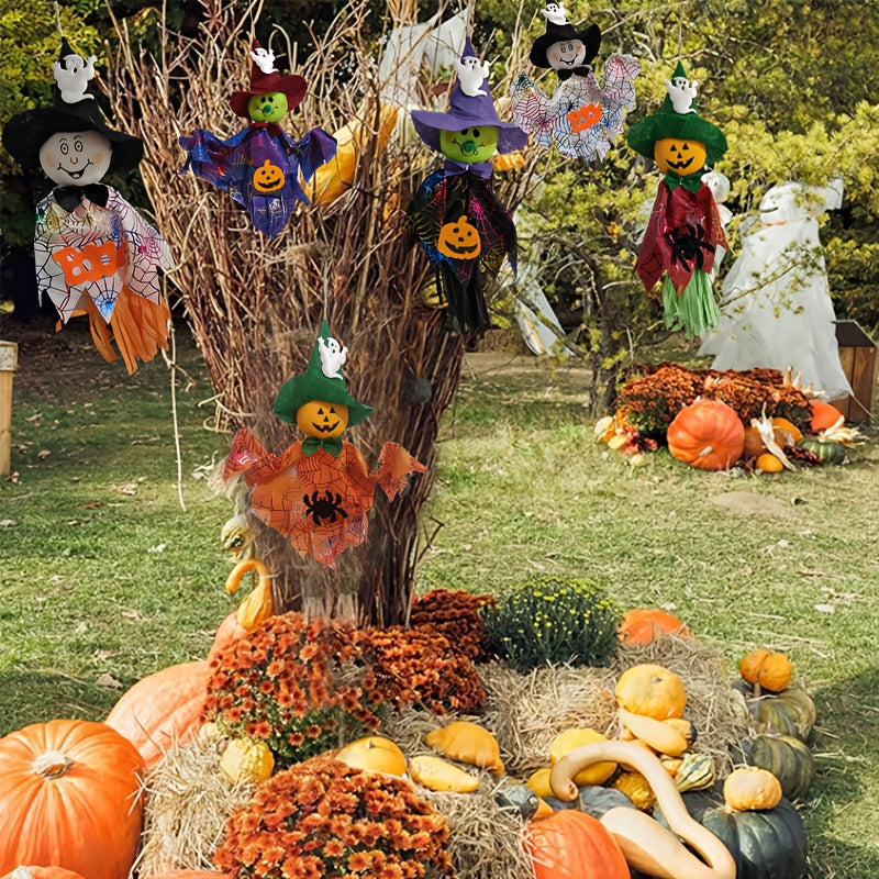 Halloween Hanging Ghosts Pumpkin & Straw Decorations Set Halloween - Tophatter Daily Deals