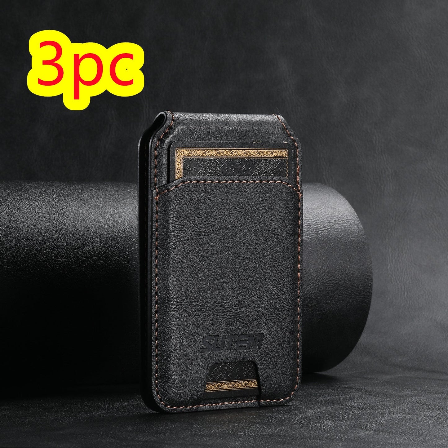 Android Universal Phone Magnetic Card Holder MagSafe Magnetic Ring PU Leather Black 3pc 0 - Tophatter Daily Deals