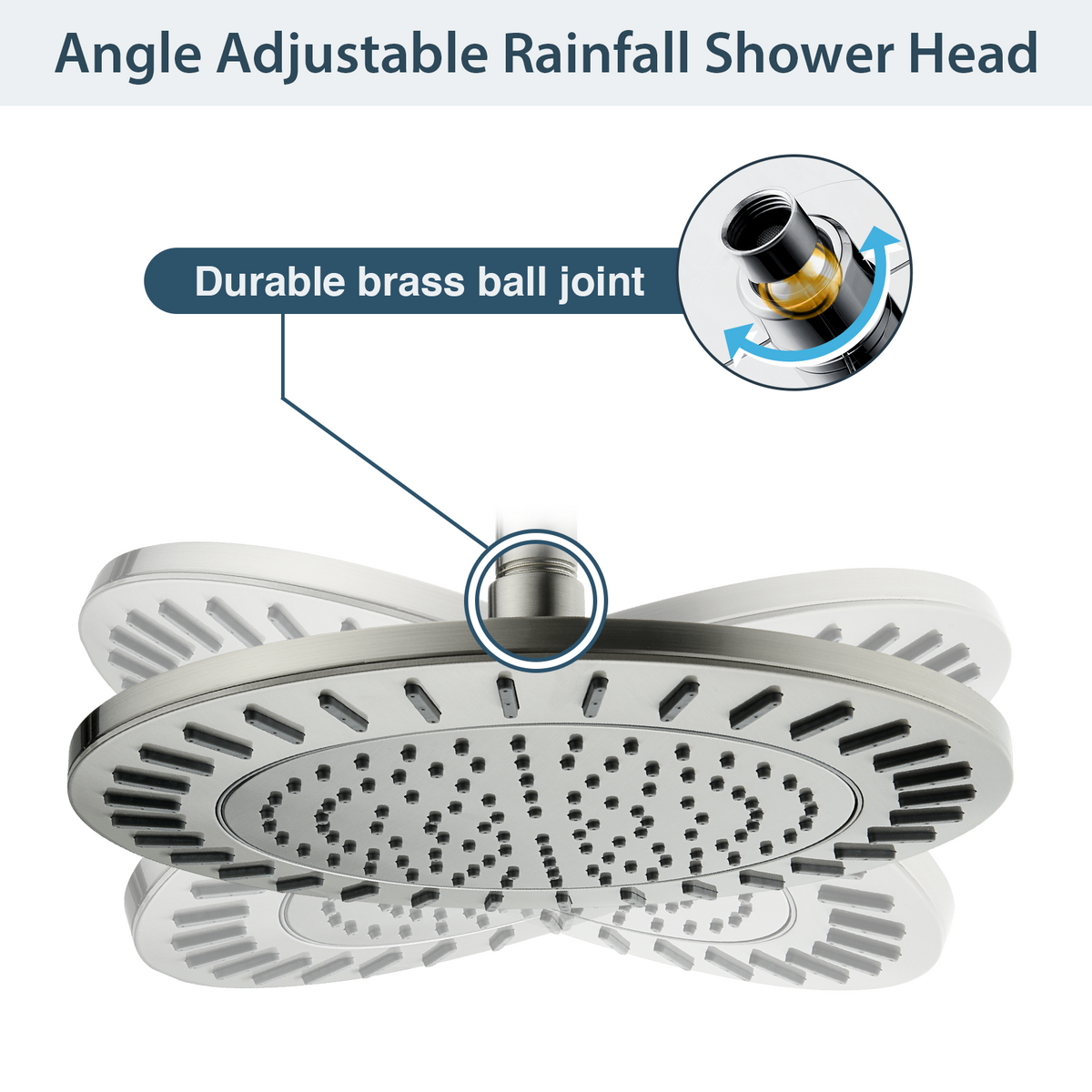 Bright Showers Waterfall Shower Head with Adjustable Angle and Anti-clogging Silicone Nozzles,9 inch Home Improvement - Tophatter Daily Deals