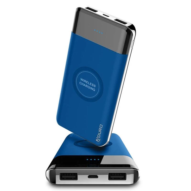 Aduro PowerUp Wireless Charging 10,000mAh Dual-USB Backup Battery Blue Power Bank - Tophatter Daily Deals
