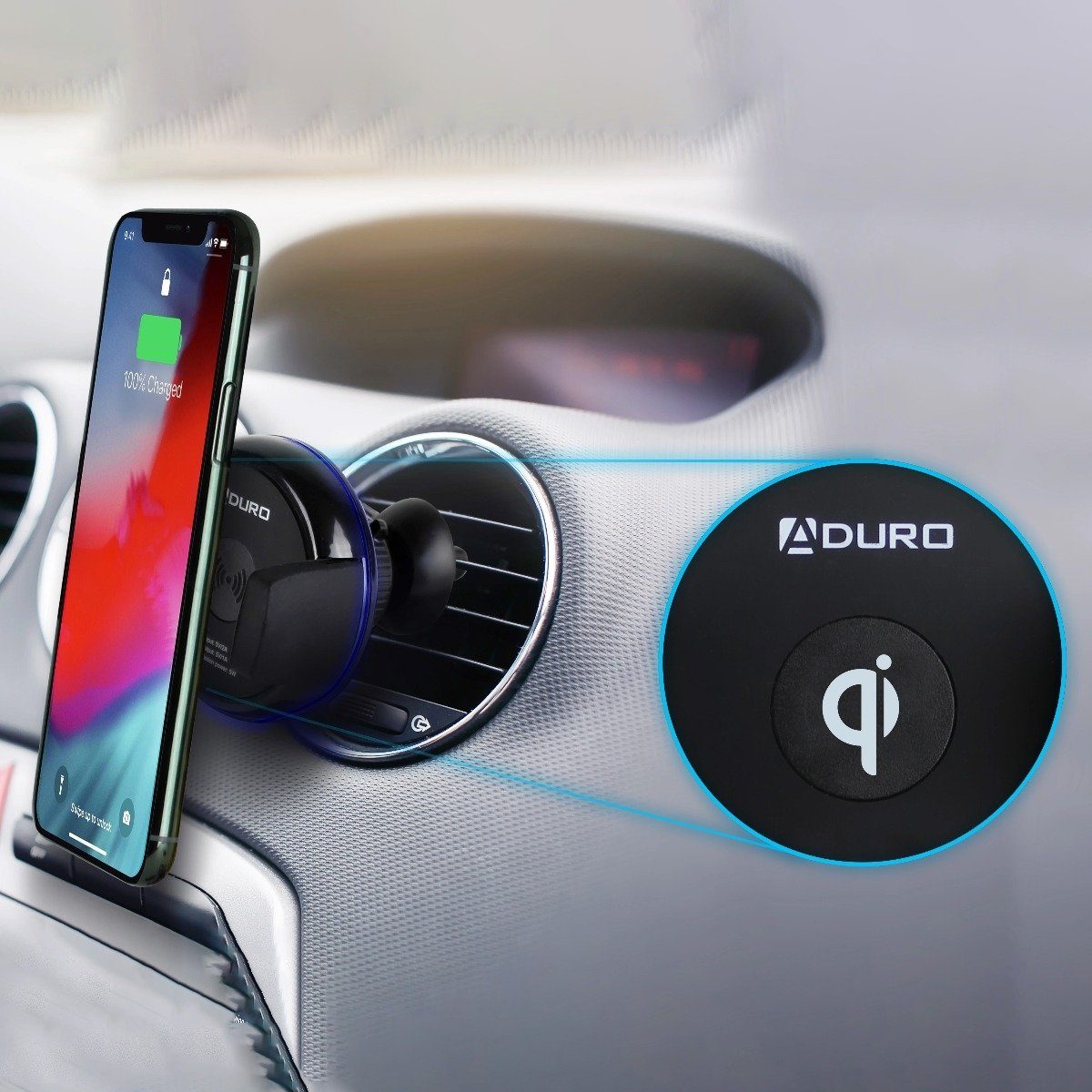 Aduro Qi-Certified Wireless Charging Vent Mount Phone Holder - Tophatter Daily Deals