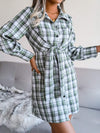 Tied Plaid Long Sleeve Mini Shirt Dress Casual Dresses - Tophatter Daily Deals