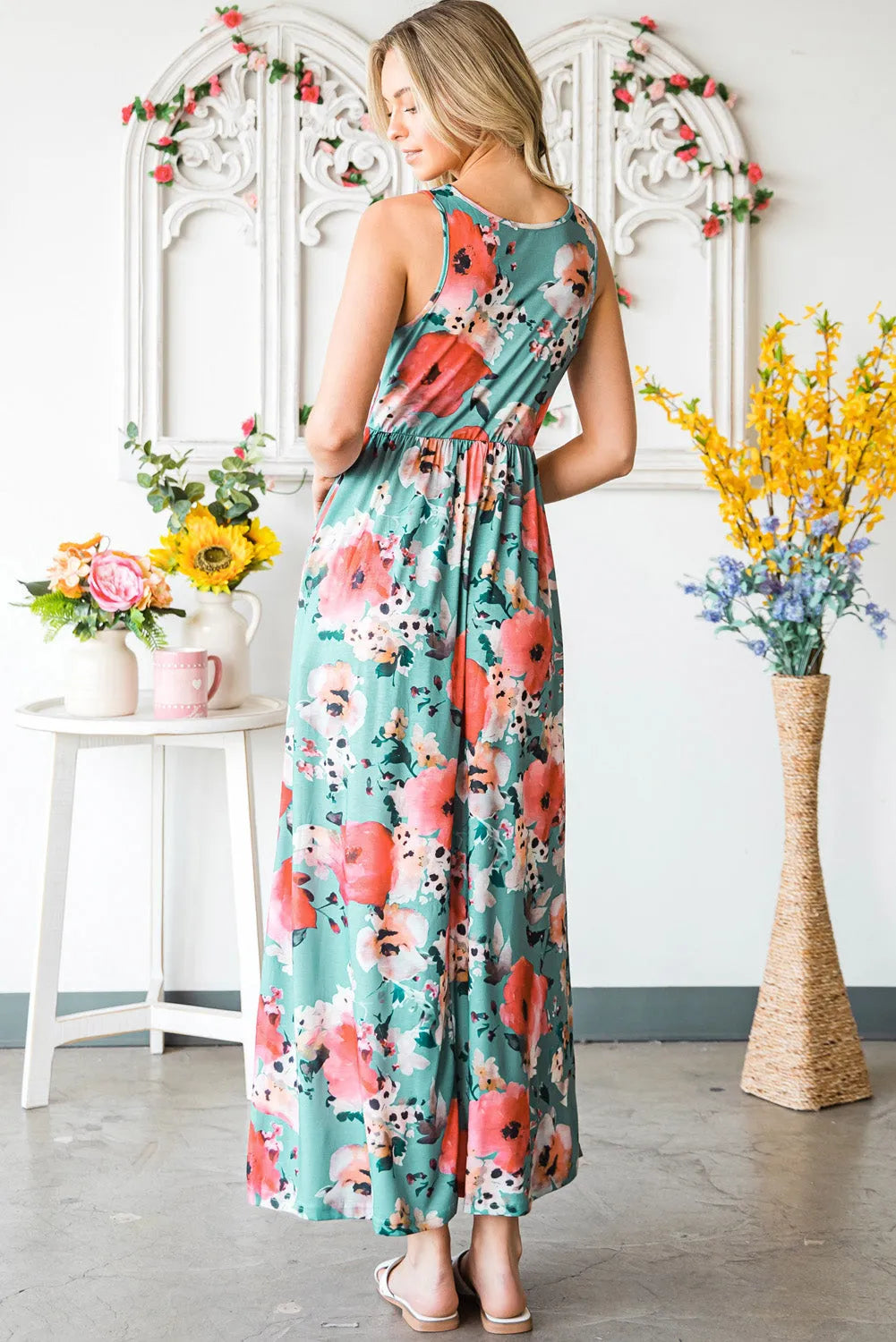 Floral Sleeveless Maxi Dress with Pockets Casual Dresses - Tophatter Daily Deals