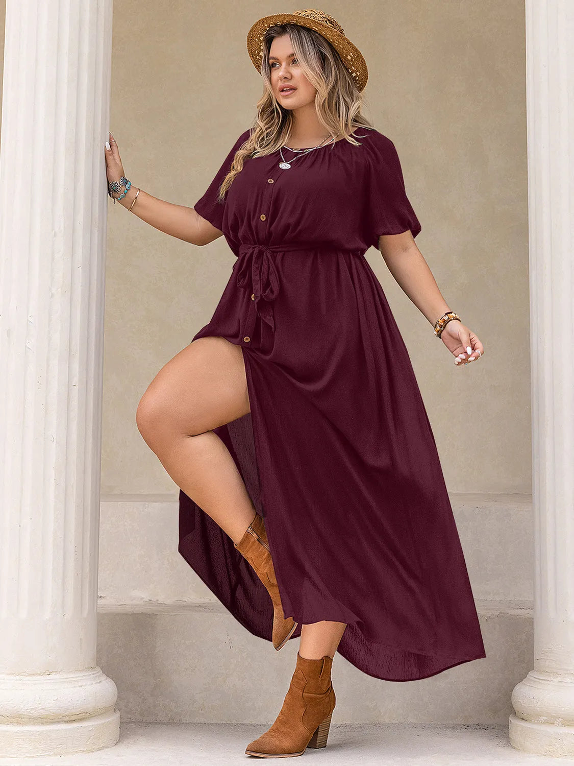 Plus Size Round Neck Half Sleeve Dress Casual Dresses - Tophatter Daily Deals