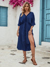 Frill Slit V-Neck Three-Quarter Sleeve Dress Casual Dresses - Tophatter Daily Deals