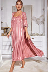 Striped Flounce Sleeve Open Front Robe and Cami Dress Set Loungewear Sets - Tophatter Daily Deals