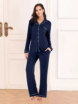 Collared Neck Long Sleeve Loungewear Set with Pockets Loungewear Sets - Tophatter Daily Deals
