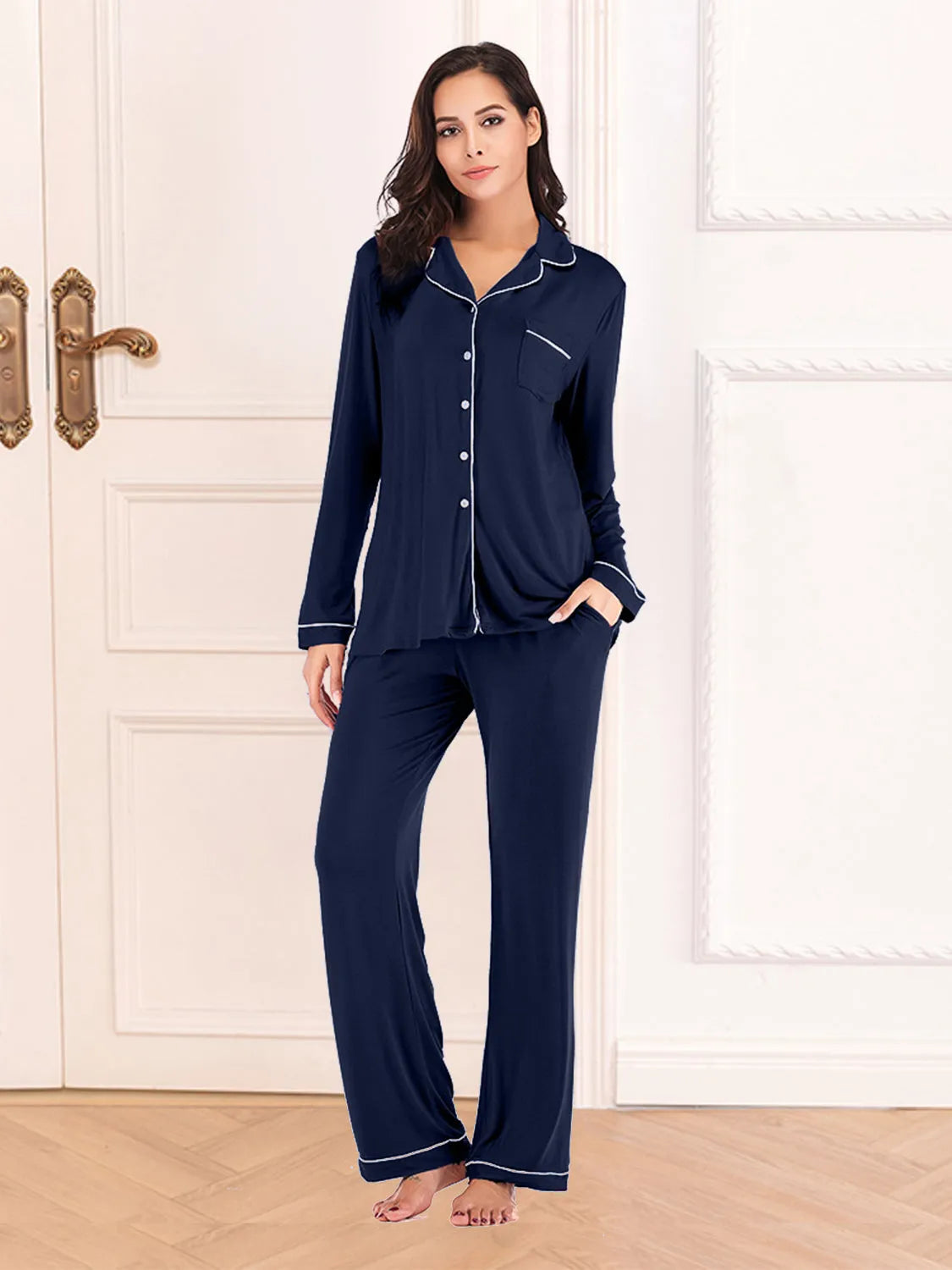 Collared Neck Long Sleeve Loungewear Set with Pockets Navy Loungewear Sets Apparel & Accessories Fast Shipping Free Shipping H#Y HOT DEALS HOME PAGE Lingerie Lingerie Sleepwear Loungewear Loungewear Sets New Deals sexy lingerie Ship From Overseas Ship from USA USA USA STOCK - Tophatter Daily Deals And Savings