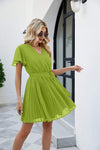 Surplice Neck Tie Waist Flutter Sleeve Pleated Dress Casual Dresses - Tophatter Daily Deals