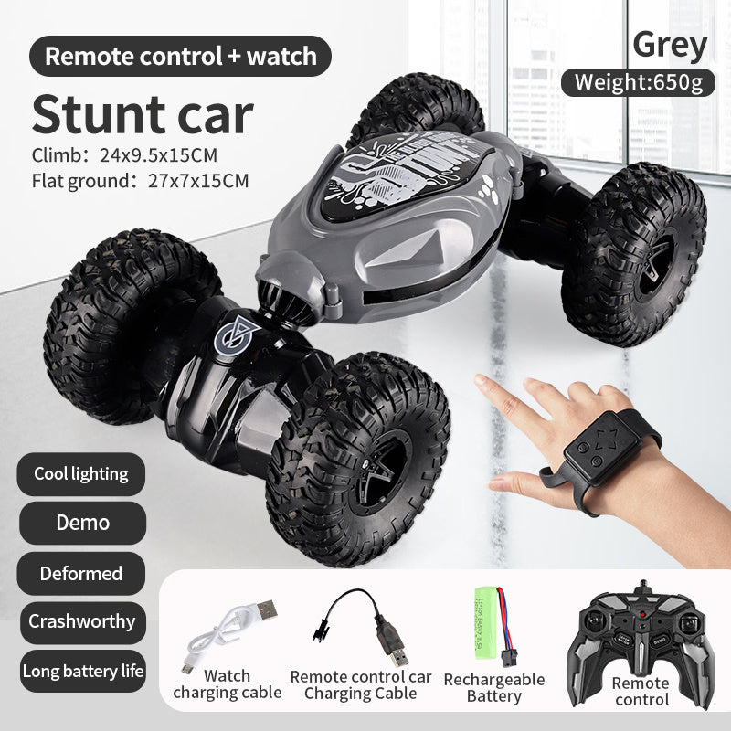 4WD RC Off Road Stunt Wheels Drift Car With Music Led Lights 2.4G Gesture Remote Control Spray 360 Rotating Climbing Car Toys 4 - Tophatter Daily Deals
