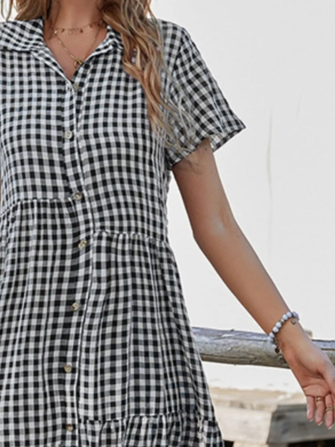 Button Up Plaid Short Sleeve Midi Dress Casual Dresses - Tophatter Daily Deals