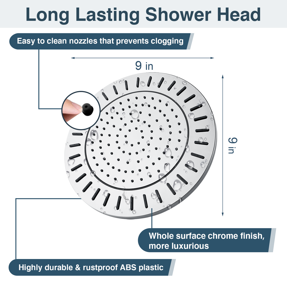 Bright Showers Waterfall Shower Head with Adjustable Angle and Anti-clogging Silicone Nozzles,9 inch Home Improvement - Tophatter Daily Deals