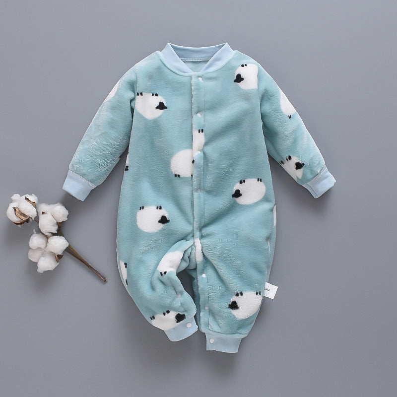 Autumn and winter flannel fleece warmth one-piece romper Blue 0 - Tophatter Daily Deals
