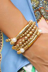 Gold 5Pcs Minimalist Pearl Bracelet Set Bracelets - Tophatter Daily Deals