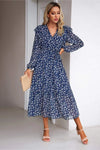 Surplice Neck Balloon Sleeve Midi Dress Navy Casual Dresses - Tophatter Daily Deals