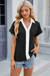 Eyelet Johnny Collar Short Sleeve T-Shirt Black Women's T-Shirts - Tophatter Daily Deals