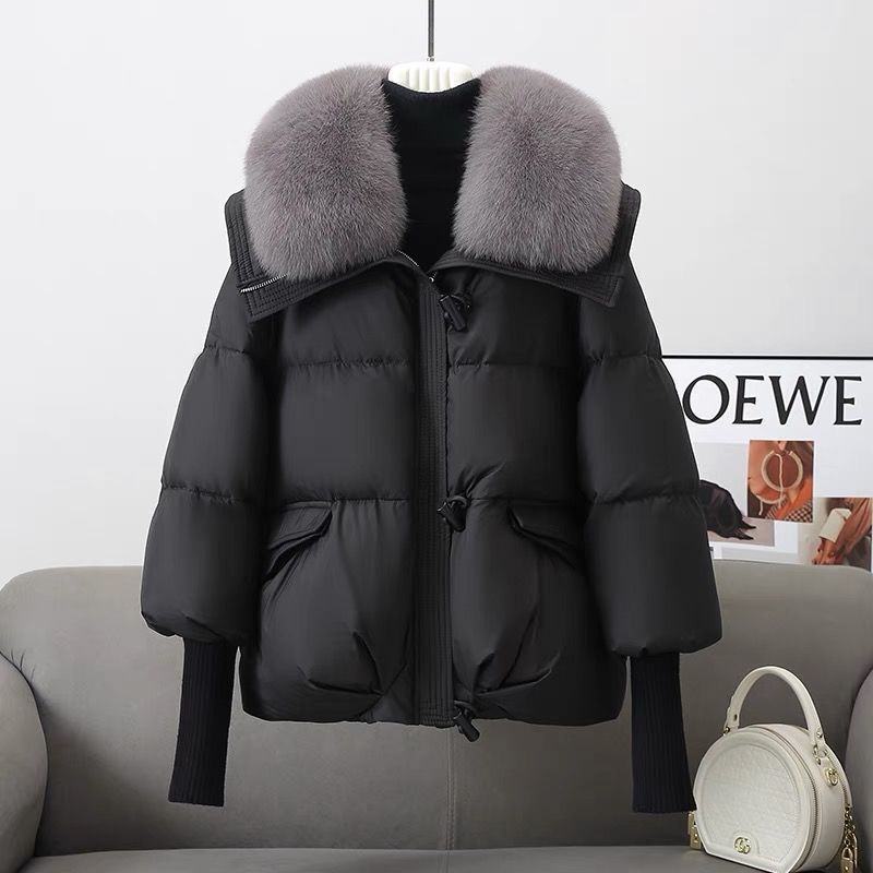 Insulating Women's Puffer Jacket - Short Boxy Fur Collar Black 3D Changing Face Moving Picture Frame - Tophatter Daily Deals