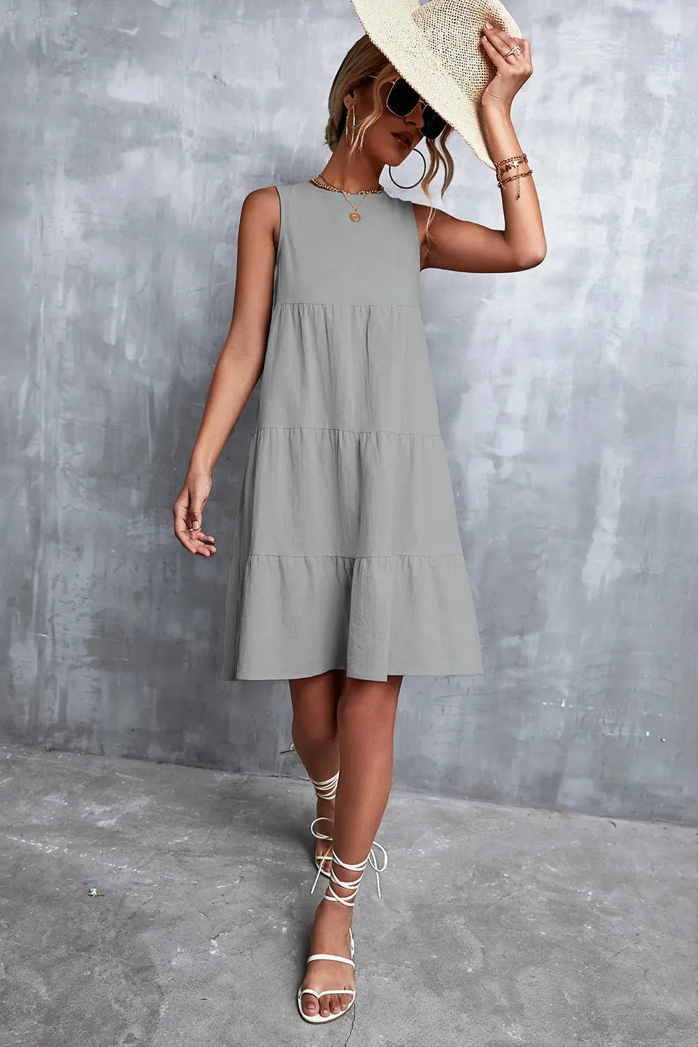 Sleeveless Round Neck Tiered Dress Casual Dresses - Tophatter Daily Deals