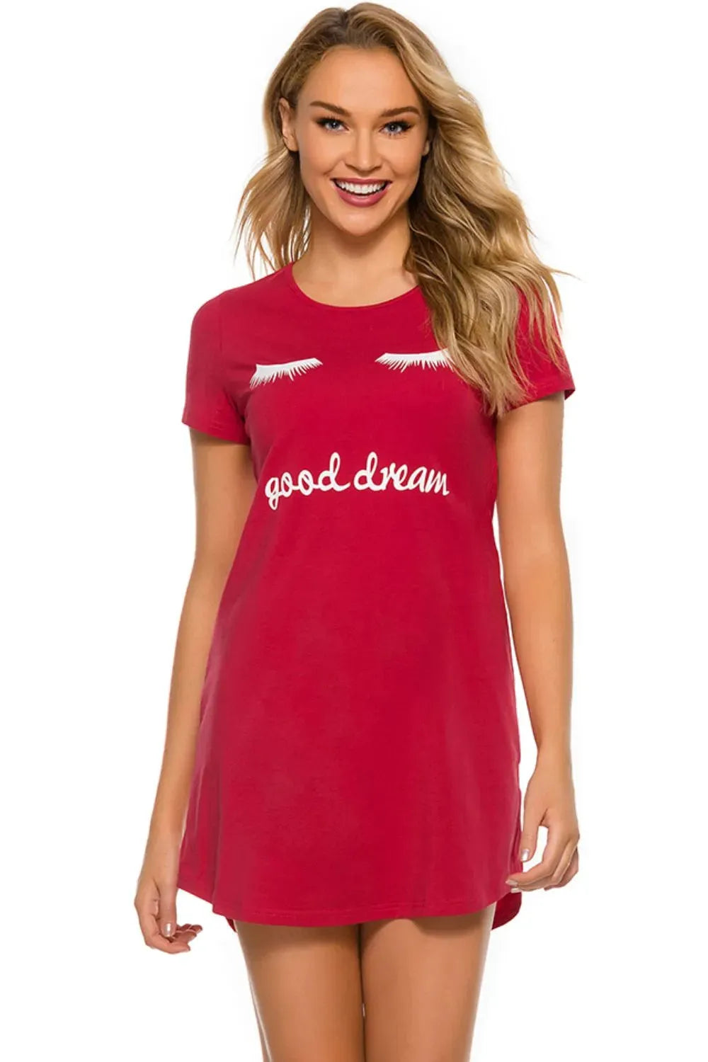Graphic Round Neck Short Sleeve Lounge Dress Sleep Dresses - Tophatter Daily Deals