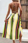 Multicolored Stripe Crisscross Backless Dress Casual Dresses - Tophatter Daily Deals