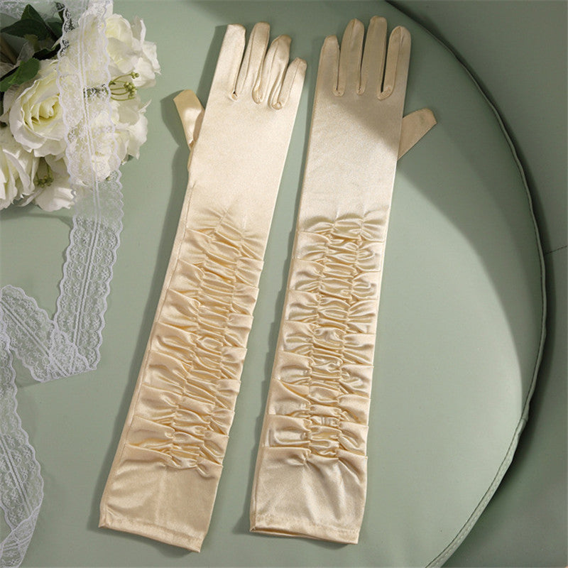 50cm Bridal Wedding Dress Satin Lengthened Gloves Khaki 50cm 0 - Tophatter Daily Deals