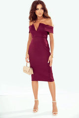 Off-Shoulder Zip-Back Slit Dress Cocktail Dresses - Tophatter Daily Deals