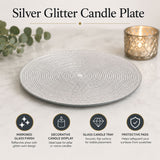 Round Silver Glitter Candle Plate, 15 cm Mirrored Glass Candle Stand Candle Plate - Tophatter Daily Deals