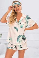 Printed Button Up Short Sleeve Top and Shorts Lounge Set Dust Storm Loungewear Sets - Tophatter Daily Deals