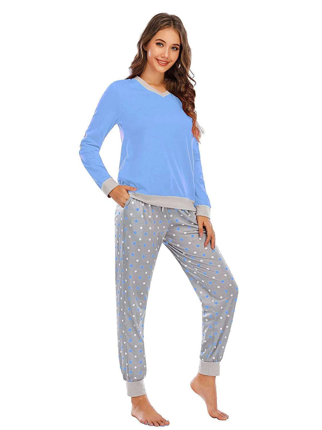 Long Sleeve Top and Polka Dot Pants Set Loungewear Sets - Tophatter Daily Deals