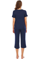 V-Neck Short Sleeve Top and Pants Lounge Set Loungewear Sets - Tophatter Daily Deals