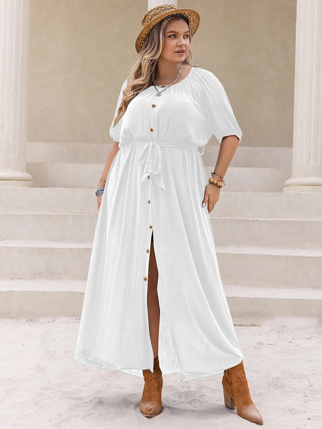 Plus Size Round Neck Half Sleeve Dress Casual Dresses - Tophatter Daily Deals