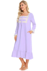 Lace Detail Square Neck Flounce Sleeve Night Dress Sleep Dresses - Tophatter Daily Deals
