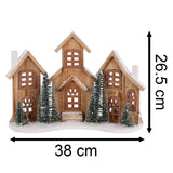 Rustic Wooden LED Christmas Village Scene | Light-Up Christmas Houses - 38x27cm Ornament - Tophatter Daily Deals