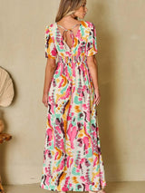 Slit Printed Surplice Short Sleeve Maxi Dress Casual Dresses - Tophatter Daily Deals