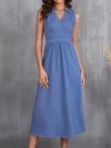 Ruched Sleeveless Midi Dress Dusty Blue Casual Dresses - Tophatter Daily Deals