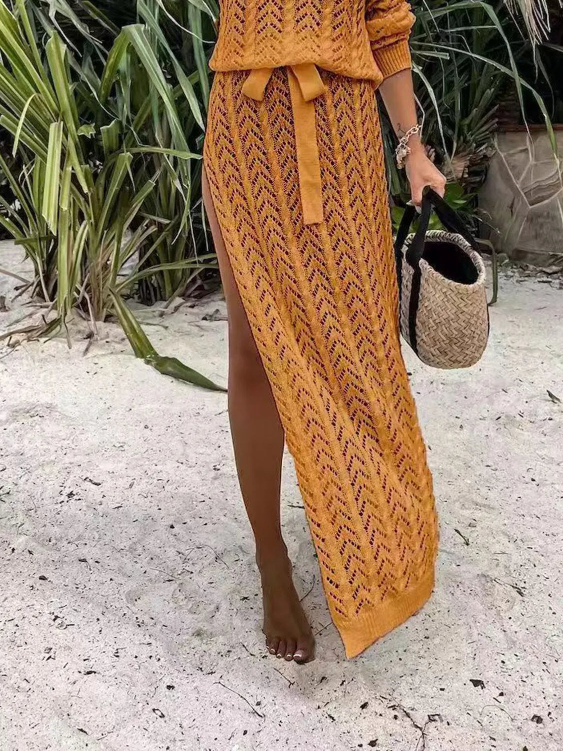 Slit Openwork Single Shoulder Knit Dress Casual Dresses - Tophatter Daily Deals