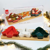 Christmas Serving Set | 3 Ceramic Snack Bowls with Bamboo Paddle Tray Serving Board - Tophatter Daily Deals