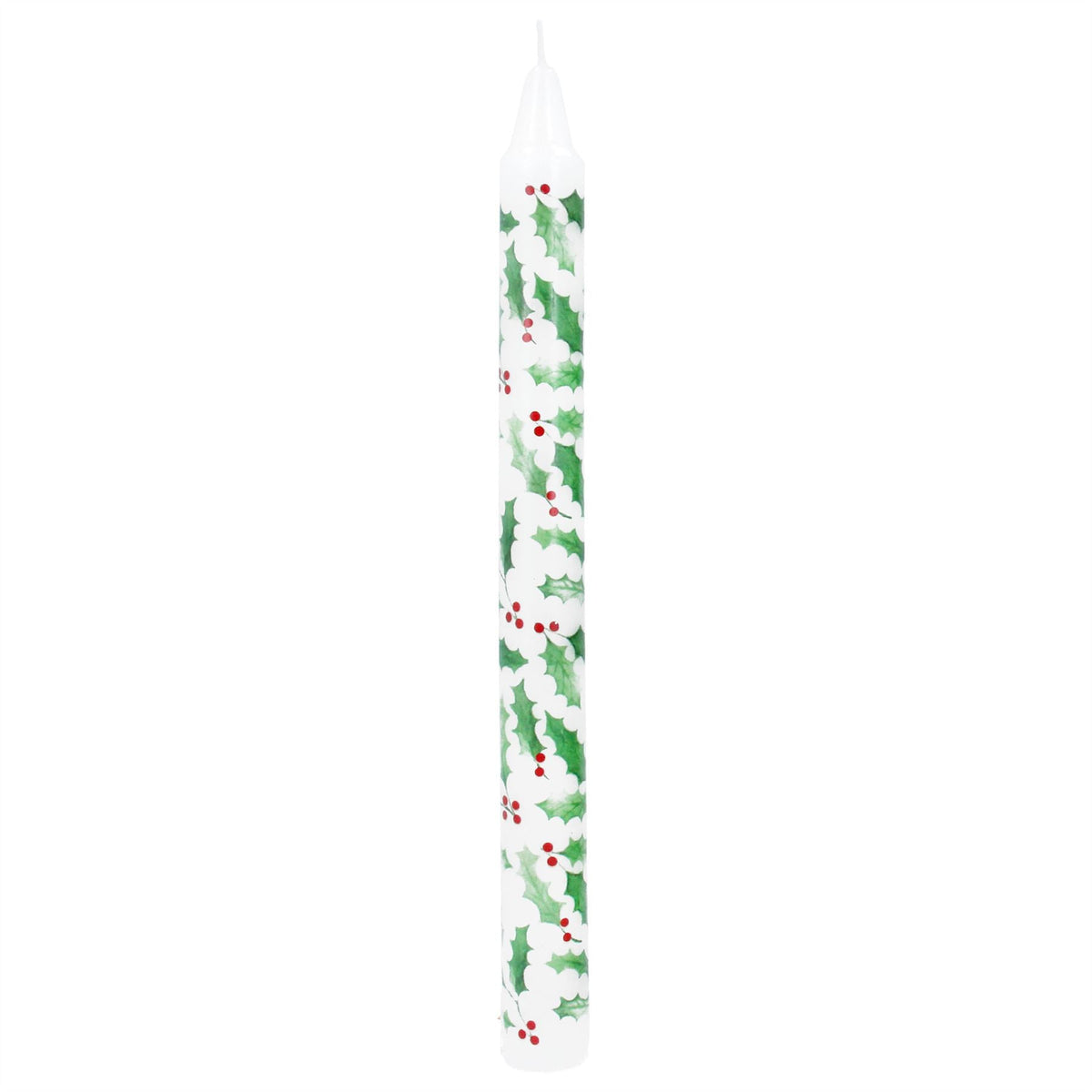 Holly Red Berries Dinner Candle | Tall Unscented Taper Christmas Candle - 23cm Candle - Tophatter Daily Deals