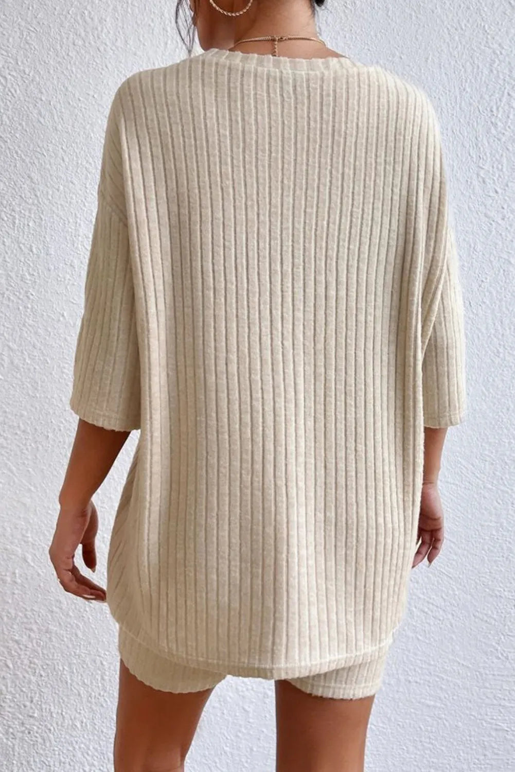 Apricot Plain Ribbed Loose Fit Two Piece Lounge Set Loungewear & Sleepwear/Loungewear - Tophatter Daily Deals