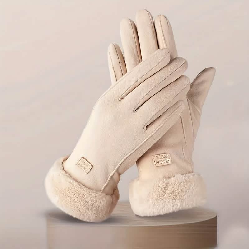Cashmere Warm Suede Leather Plush Touch Screen Gloves Beige Gloves, Scarves & Earmuffs - Tophatter Daily Deals