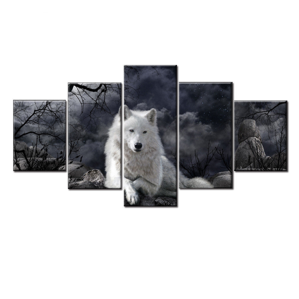 5 Panel Animal Wolf Wall Art Canvas Painting Poster Home Decor A 0 - Tophatter Daily Deals