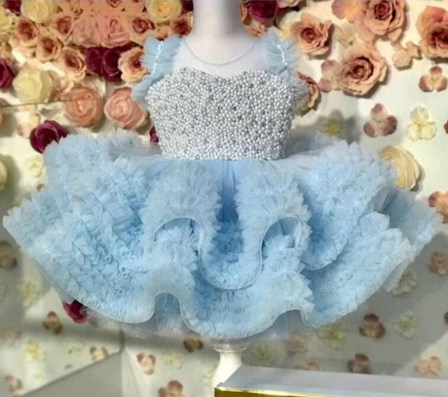 Baby Girl One Year Old Dress Birthday Princess Dress Piano Playing Tulle Tutu Sky Blue 0 - Tophatter Daily Deals